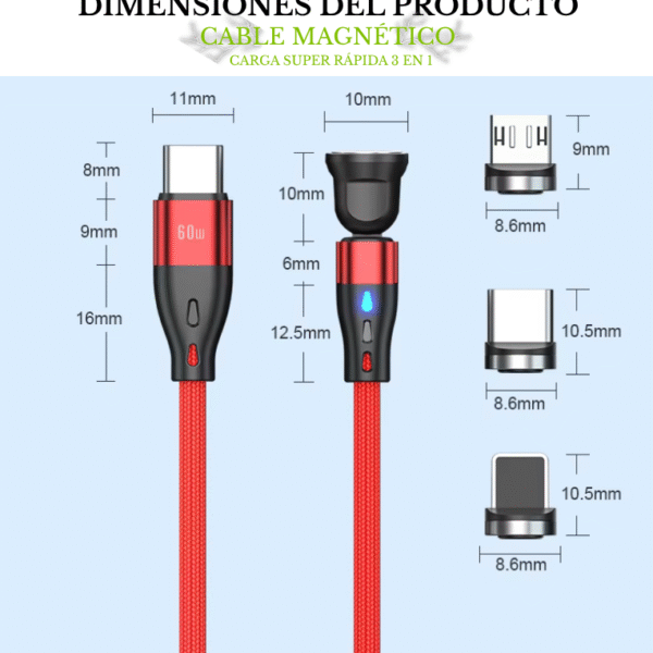 1 Cable Magnético de Carga Super Rápida 3 en 1