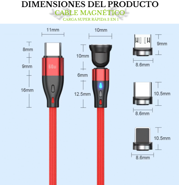 1 Cable Magnético de Carga Super Rápida 3 en 1