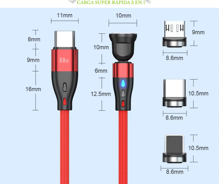 Cable Magnético de Carga Super Rápida 3 en 1