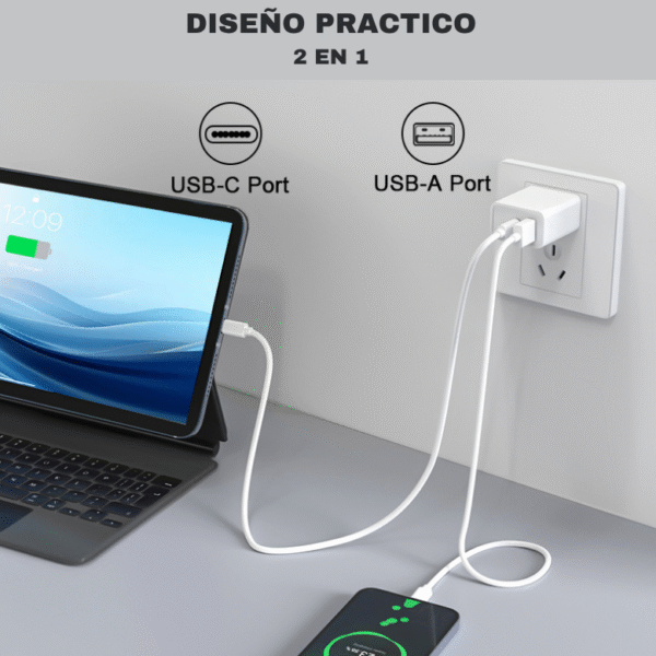 1 Cubo adaptador (20w) 2 en 1 - Salidas USB y Tipo C