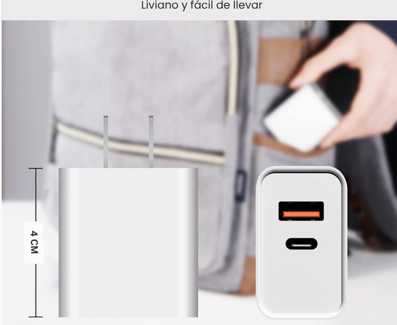 Cubo adaptador (20w) 2 en 1 - Salidas USB y Tipo C