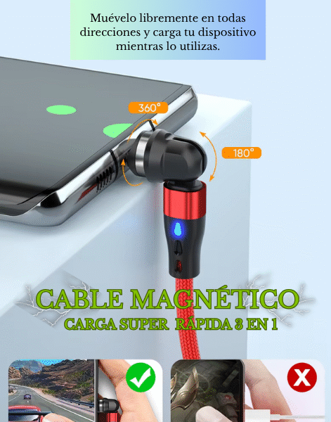 4 Cable Magnético de Carga Super Rápida 3 en 1