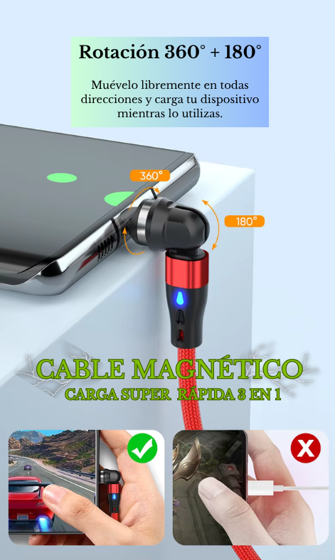 4 Cable Magnético de Carga Super Rápida 3 en 1