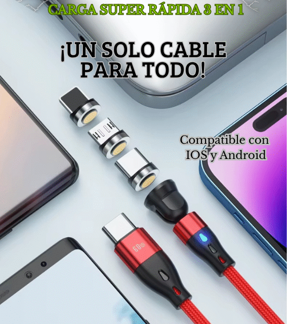 Cable Magnético de Carga Super Rápida 3 en 1