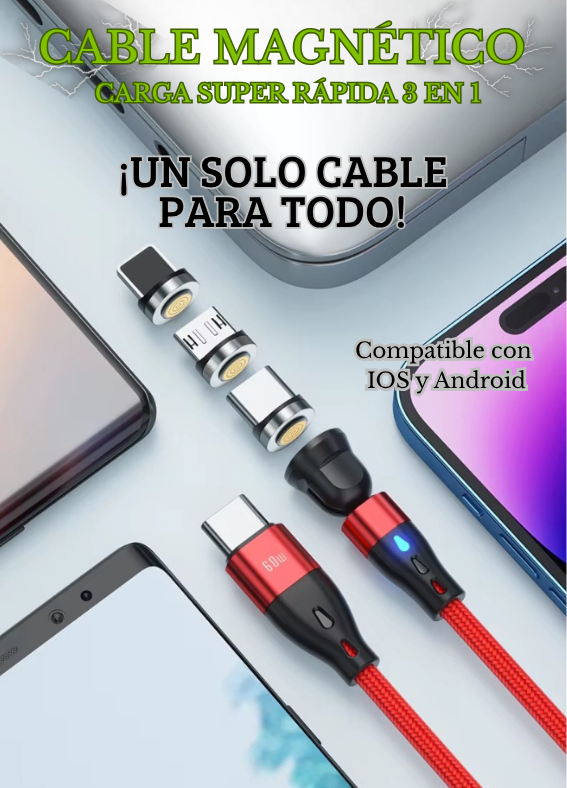 5 Cable Magnético de Carga Super Rápida 3 en 1