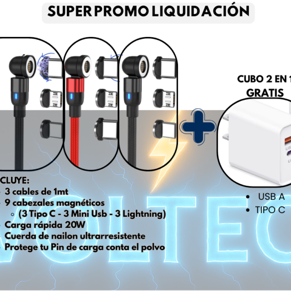 Pack cable magnetico + cubo Promo Liquidación Cable Magnético 3 en 1
