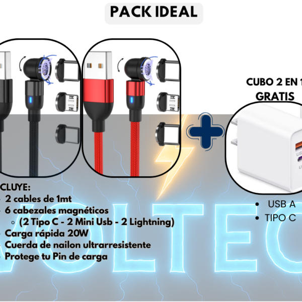 Pack cable magnetico + cubo - Volteo Mag Promo pack Cable Magnético 3 en 1 - Vólteo